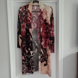 Chico's Burgundy/Black/Peach Long Sleeve Knit Cardigan